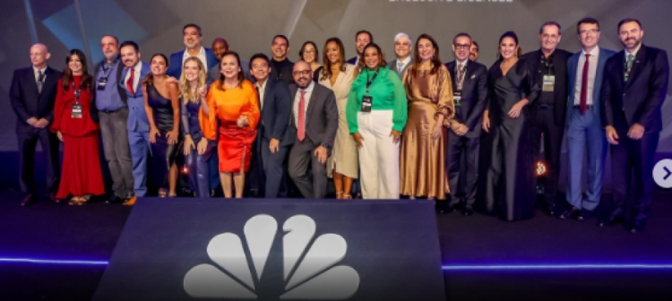 Elenco do canal CNBC Brasil em evento de lançamento / imagens: reprodução redes sociais
